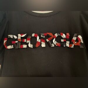 QOS Only One Sample UGA University of Georgia Dress Black White & Red Gems S- XS